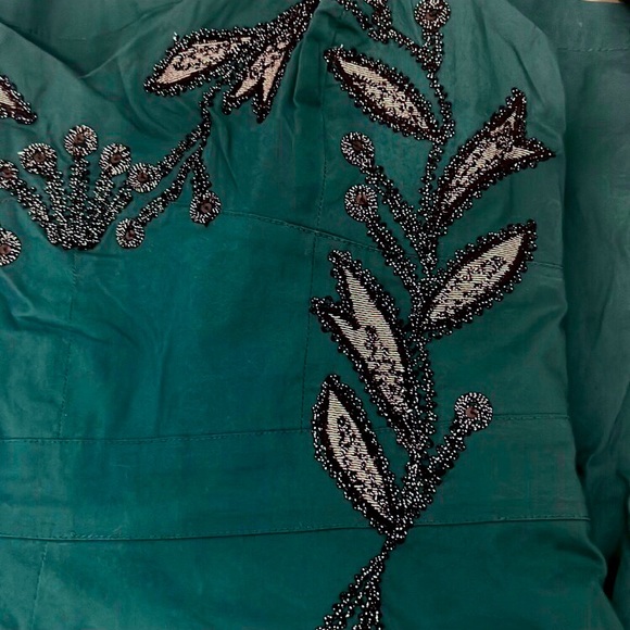 NWT FREE PEOPLE Teal Embellished Silk Strap Mini Cocktail Dress Small/Size 6 - Picture 3 of 6